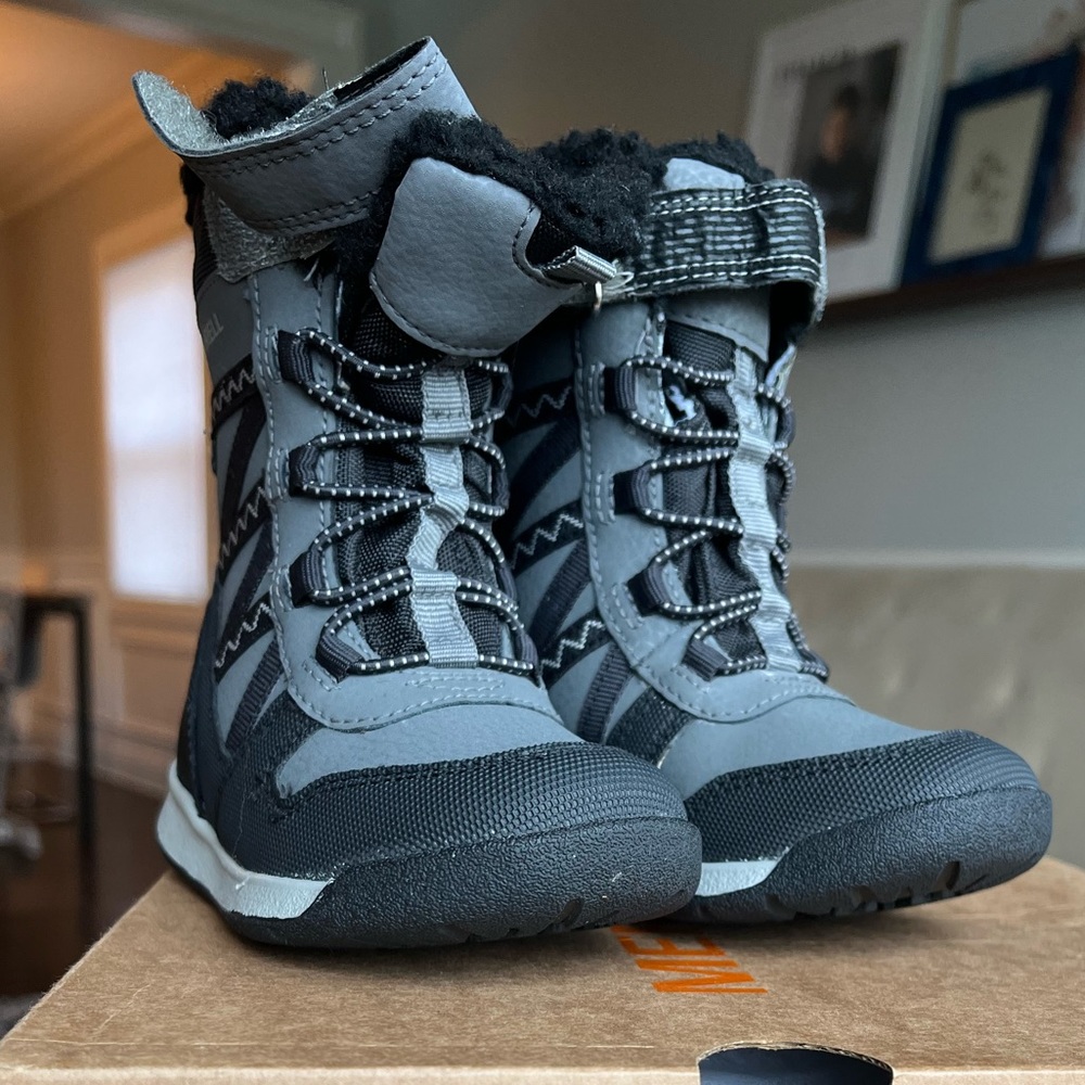 Merrell Snow Crush 2 Jr Toddler Waterproof Boots Gray / Black size 7 (eur 24)